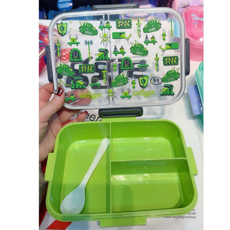 Caja de almuerzo con hebilla de múltiples cuadrículas para niños smiggle Caja de almuerzo de plástico de comida ligera para estudiantes con vajilla Caja de almuerzo