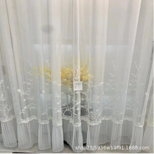 Factory wholesale new white modern simple embroidered window screen curtain French window screen finished window screen