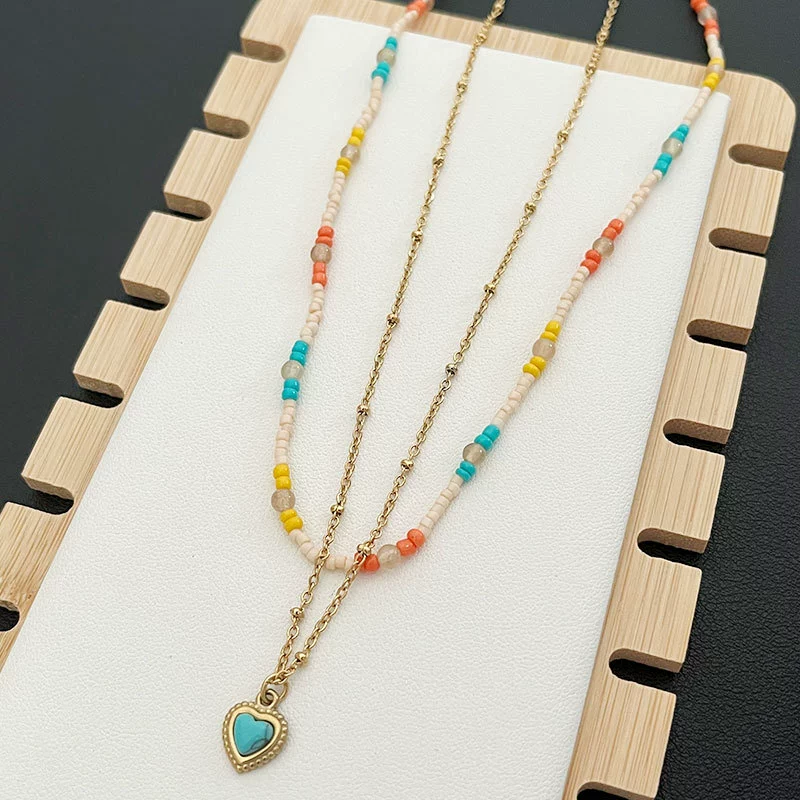 Blue necklace from pearl, ethnic chain for key bag , french style, European style, ethnic style