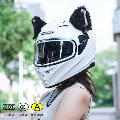 Motosiklet kaskı (dəbilqə) – Summer Retro Motorcycle Cute Full-Face Helmets - premium-porcelain-white-transparent-lenses-black-ears-m