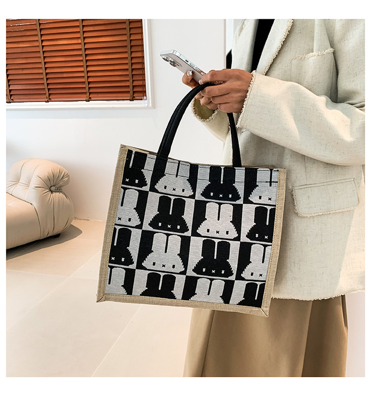 High-end mid-capacity canvas school commuting handbag 2024 new style fashionable and versatile linen single-shoulder tote bag Specification drawing