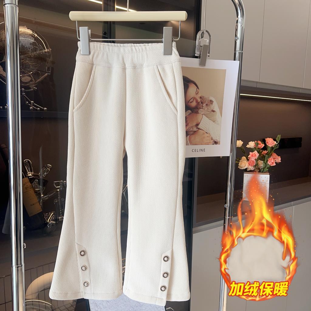 여자 기모 바지 가을과 겨울 새로운 어린이 코듀로이 바지 두꺼운 스포츠 바지 캐주얼 따뜻한 꽃 바지