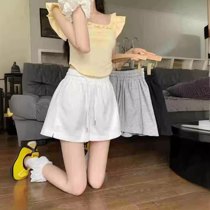 Side Slit Design Sense Drawstring Wide Leg Pants Women's Summer Elastic Waist Straight Pants Casual Sports Short A- Shown Pants Side Slit Design Sense Drawstring Wide Leg Pants Women's Summer Elastic Waist Straight Pants Casual Sports Short A- Shown Pants