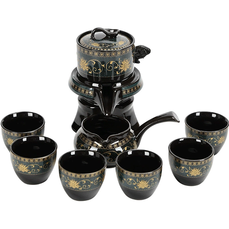Automatic Rotating Retro Tea Set, Foam 7-Piece Gift Set, Ceramic Look