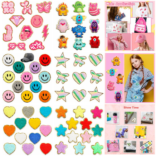 Glitter pink Greet towel embroidery butterfly embroidery cloth patch computer embroidered clothing accessories accessories lightning patch patch