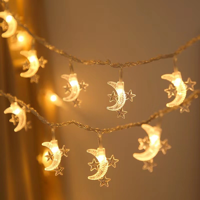 Explosiva LED Middle East Gurbang Festival Palace Lantern Tres estrellas con luna perla Luna Musulmana Lámpara de colores Lámpara de cadena