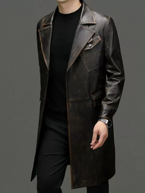 Armani, кожаный демисезонный костюм для отдыха, длинный тренчкот, куртка, коровья кожа