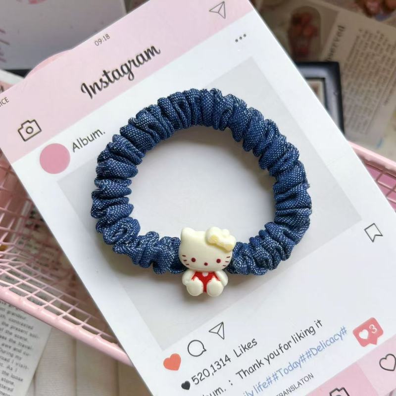 可爱kitty牛仔发圈卡通少女头绳小肠发圈甜美ins头发发绳皮筋发饰|undefined