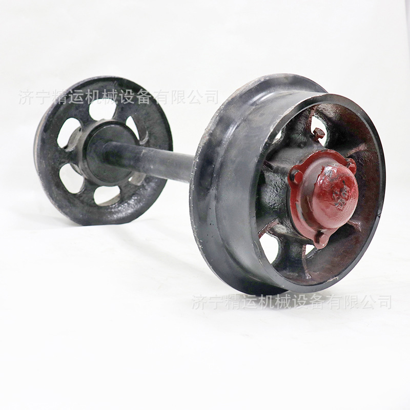 煤矿用轨道轮对300mm直径平板车承重轮空心铸钢加厚开式矿车轮对