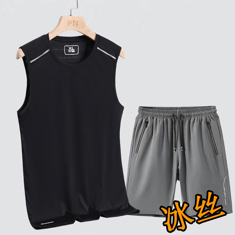 Traje deportivo king size hombre verano camiseta sin mangas cuello redondo chaleco de hielo secado rápido chaleco de hielo hombre image 8