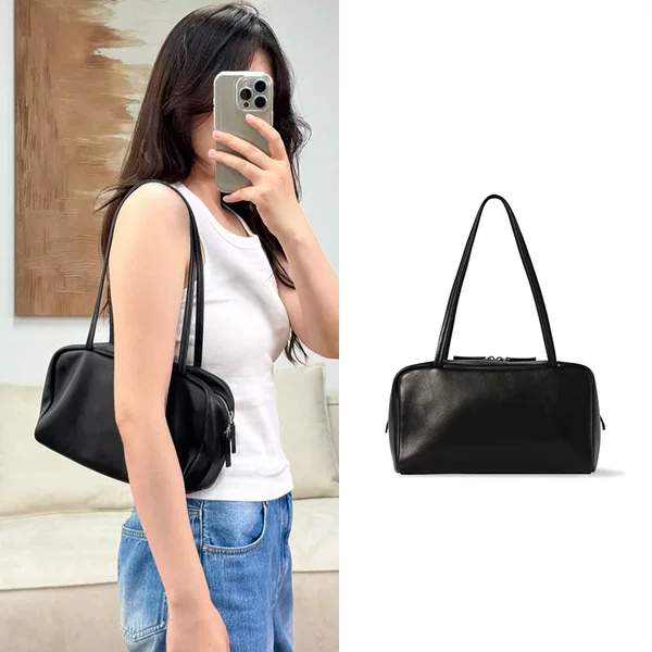 Th*Row Sheepskin Astra Small Bowling Bag with a High-End Feel, Versatile Handbag, Underarm Bag, Niche Boston Bag