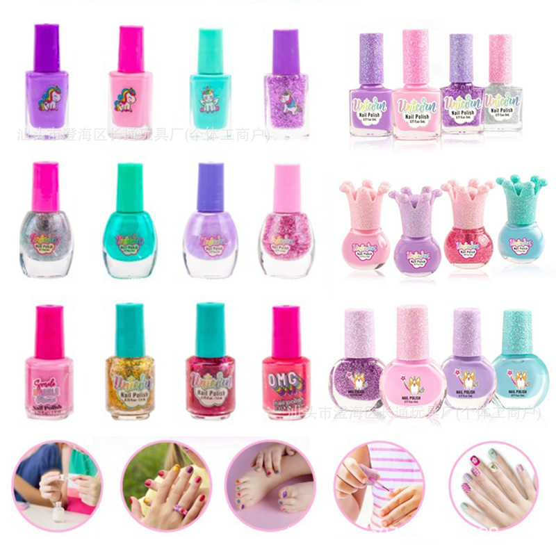 Cross-Border Children's Tearable Water-Based Nail Polish Nail Sticker Set DIY Nail Polish Manicure Toy Accessories Factory Direct Supply