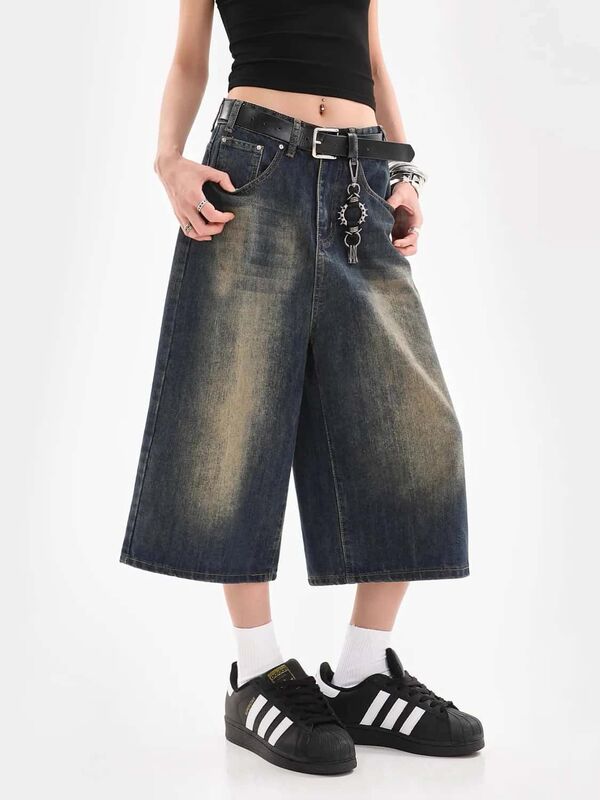 American Retro Washed Denim Cropped Jeans High-Waisted Shorts 2025 Summer New Loose Wide-Leg Straight Mid-Length Pants American Retro Washed Denim Cropped Jeans High-Waisted Shorts 2025 Summer New Loose Wide-Leg Straight Mid-Length Pants