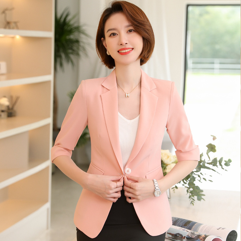 Broadcast art exam news host photogenic suit women's Korean-style mid-sleeve thin fashionable elegant suit suit spring and summer