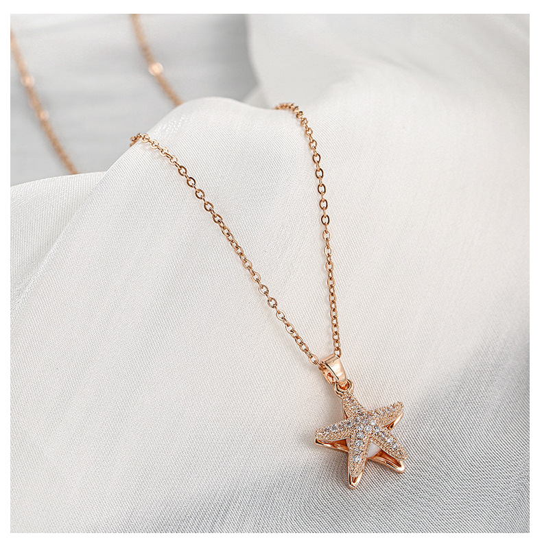 Rose Gold Starfish Pearl Necklace With Openable Pendant Design_voghion.com