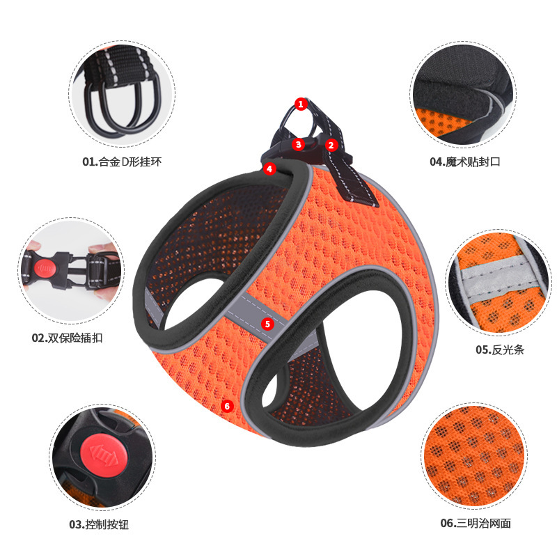 Correa para el pecho para mascotas, cuerda de tracción para perros, chaleco reflectante y transpirable, traje para el pecho y la espalda, cuerda para pasear al perro