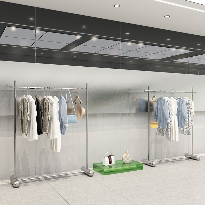 Clothing Store Display Rack Thickened Stainless Steel Floor-Standing Clothes Rack Men's and Women's Clothing Store Island Rack Children's Clothing Store Display Shelf