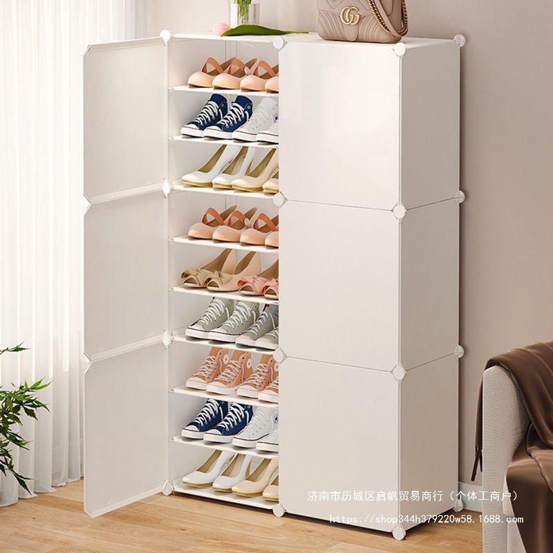 Simple Wardrobe for Home Bedroom with Thickened Steel Frame, Assembled Fabric Wardrobe for Rental Apartments, Multi-Layer Shoe Cabinet and Shoe Rack