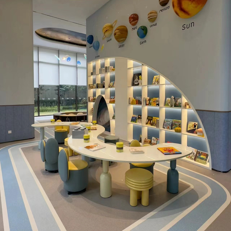 Children's Table and Chair Combination Early Education S-Shaped Creative Entertainment Area Kindergarten Picture Book Museum Learning Handmade Table