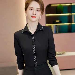 AS6880酒店前台收银长袖衬衫女春秋2023新款职业衬衫工装工作服