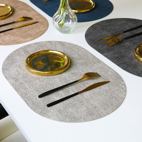 Cross-border exclusive leather dinner mat, oval, light luxury, waterproof, oil-proof, hotel, restaurant, Western dinner mat, heat-insulating dining table mat