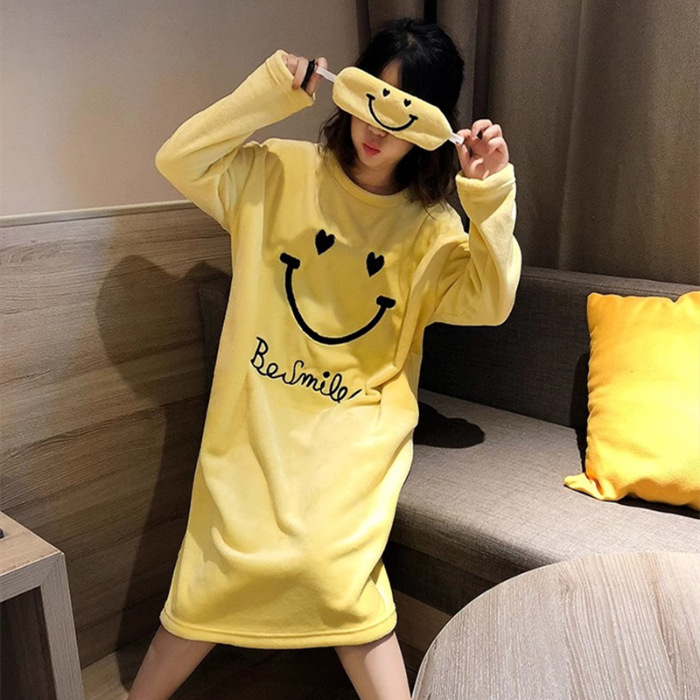 Pijamas de mujeres otoño invierno de franela lindo dibujo animado 2023 nuevo coral de lana gruesa falda cálida ropa para el hogar