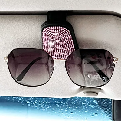 frame with diamonds, car-use full-diamond – Car Glasses Clip/Bill Clip - pink-diamond