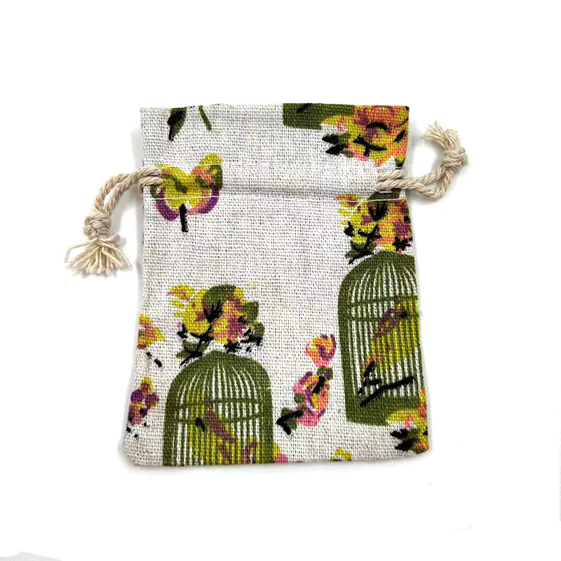 图案抽绳礼品印花束口收纳袋包包多色棉布手提口袋批发棉麻材质