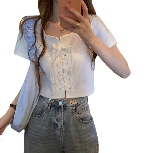 White T-shirt for Women - Summer 2025 New Design Sensory Minority Short-sleeve Viral Ins Short-Breasted Top for Women