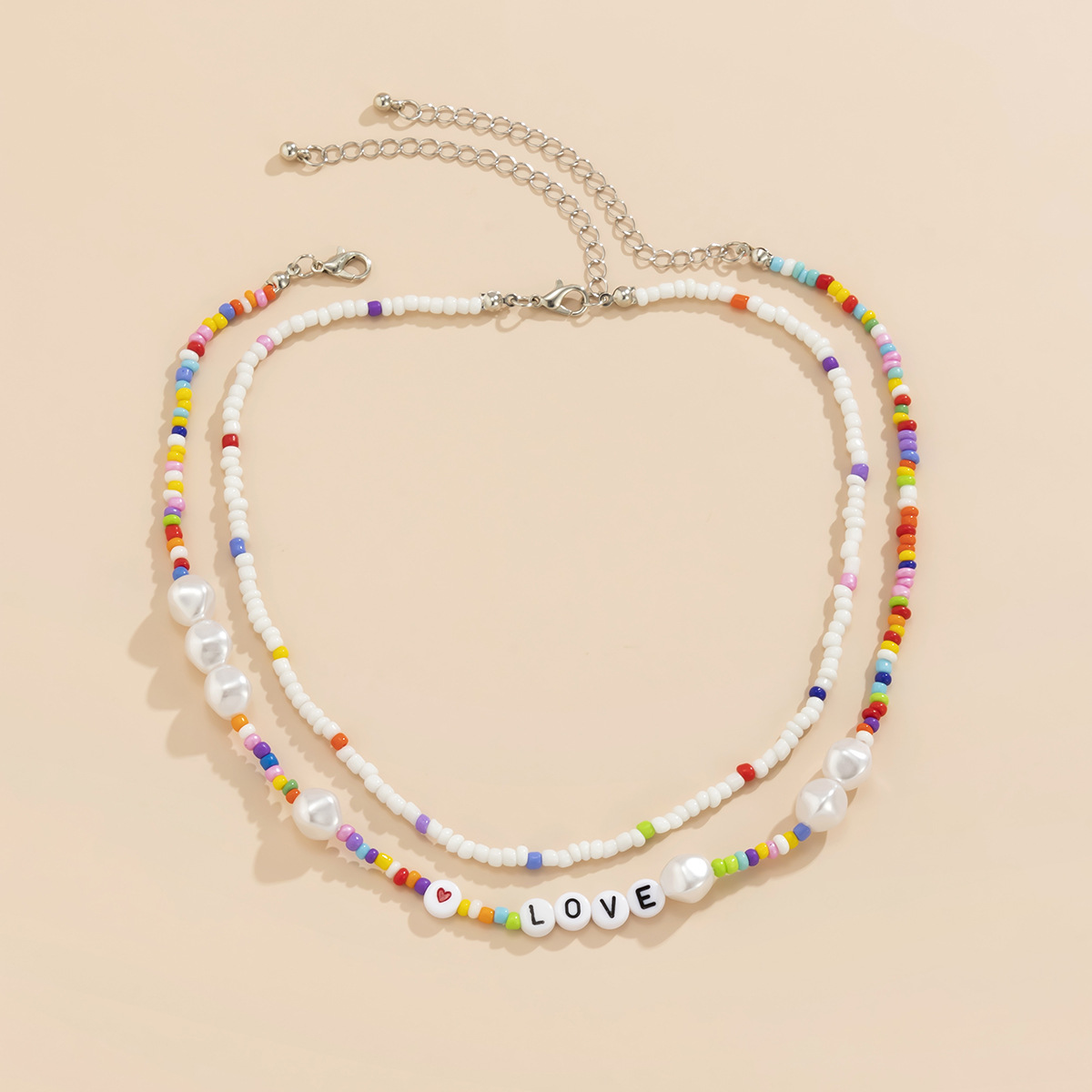 Retro Mix Match Color Stitching Pearl Letter Miyuki Beads Braided Necklace Wholesale Nihaojewelry display picture 4