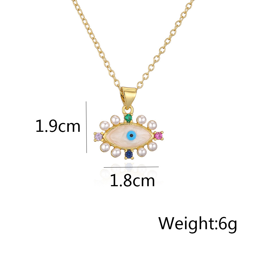 Fashion Round Devilu0027S Eye Heart Shape Copper Inlay Artificial Pearls Zircon Pendant Necklace