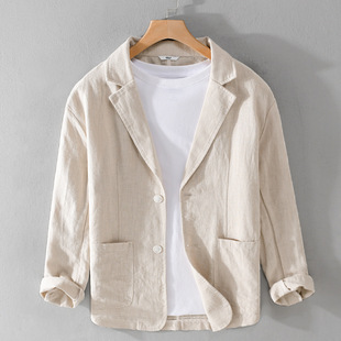 Autumn New Ramie men's casual suit loose handsome all-match popular simple linen suit jacket top