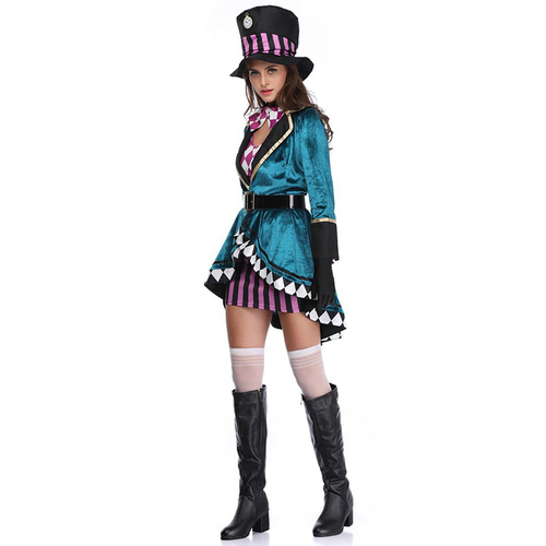 Halloween Ellie Mad Hatter Silk Adult Magician Performance Costume Nightclub Animal Tamer Stage Costume Dropshipping