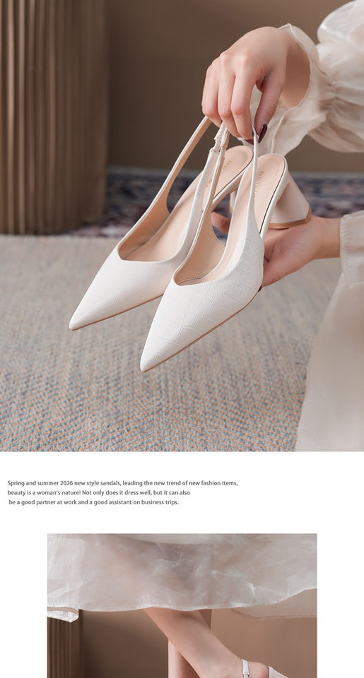 Sandal cao gót nữ mũi nhọn hở gót gót thô vân cá sấu, gót 6–8 cm — Màu hồng nhạt, Màu vàng nhạt, màu đen chi tiết 7