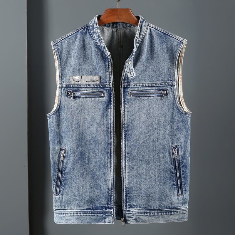 American Style Denim Vest Men's Spring and Summer Fashion Brand Retro Loose plus size Motorcycle Vest All-match Waistcoat Men's Fashionable Vest