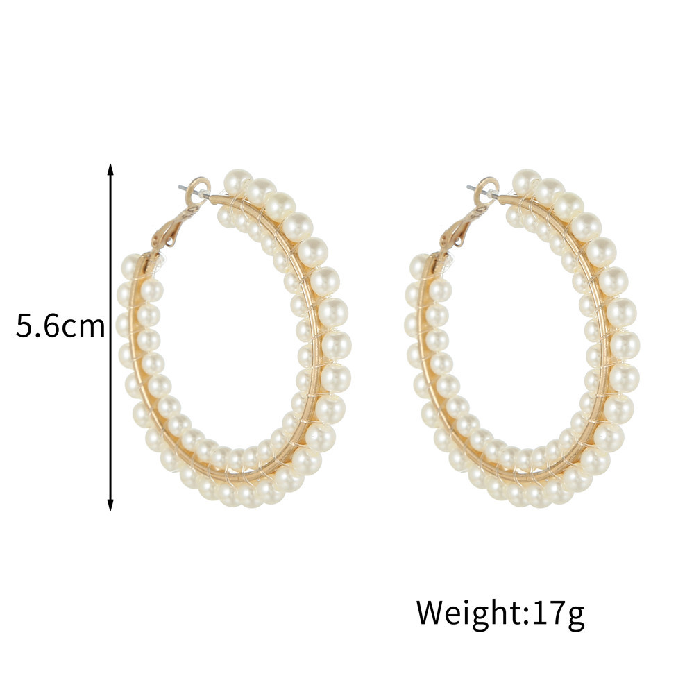 Hand-wound Geometric Big Circle Pearl Earrings Fashion Ear Jewelry display picture 1