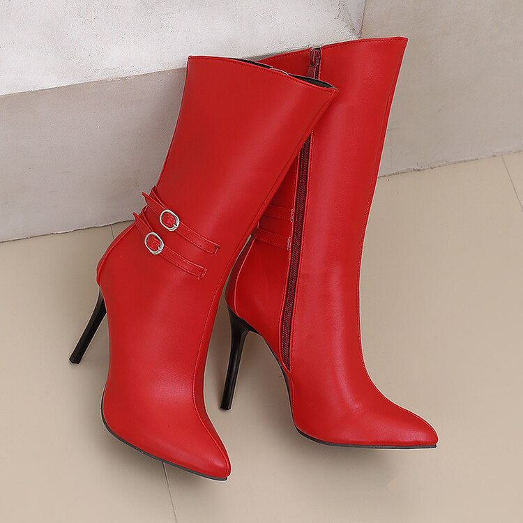 New high-heeled mid-calf boots with high pointed heels and side zippers for women plus size fashion boots_voghion.com