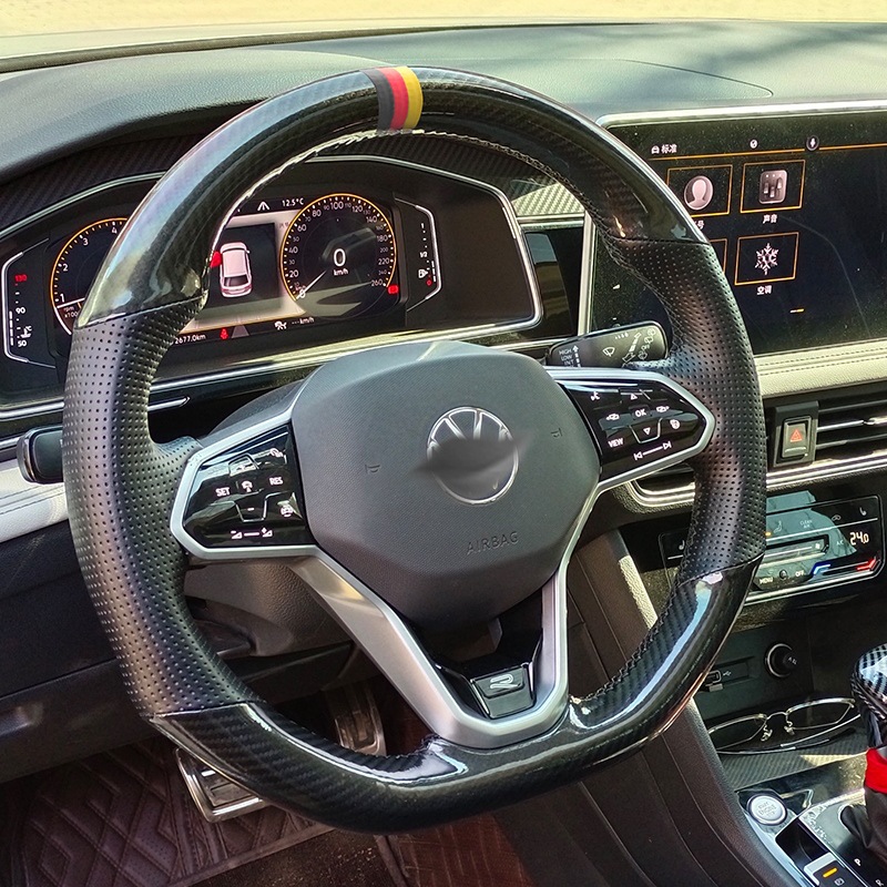Cubierta del volante Lingdu costura a mano Passat Mai Sagitar CC Tiguan L Golf Tu Yue X Ang de cuero fibra carbono