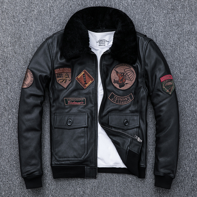 Air Force Flying Suit Top Layer Cowhide Genuine Leather Men's Sheep Wool Fur Neck Thickened Cotton Jacket Air Force Flying Suit Top Layer Cowhide Genuine Leather Men's Sheep Wool Fur Neck Thickened Cotton Jacket