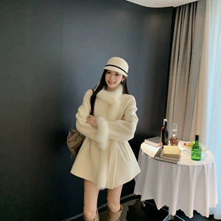 2026秋冬新款双面羊毛大衣女中长款韩版宽松立领羊毛呢外套