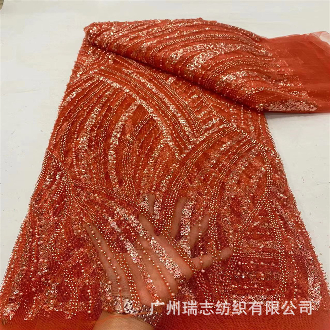 Ropa de noche estética a rayas con perlas de malla tela de encaje vestido africano vestido de boda bordado tubo de perlas accesorios de moda