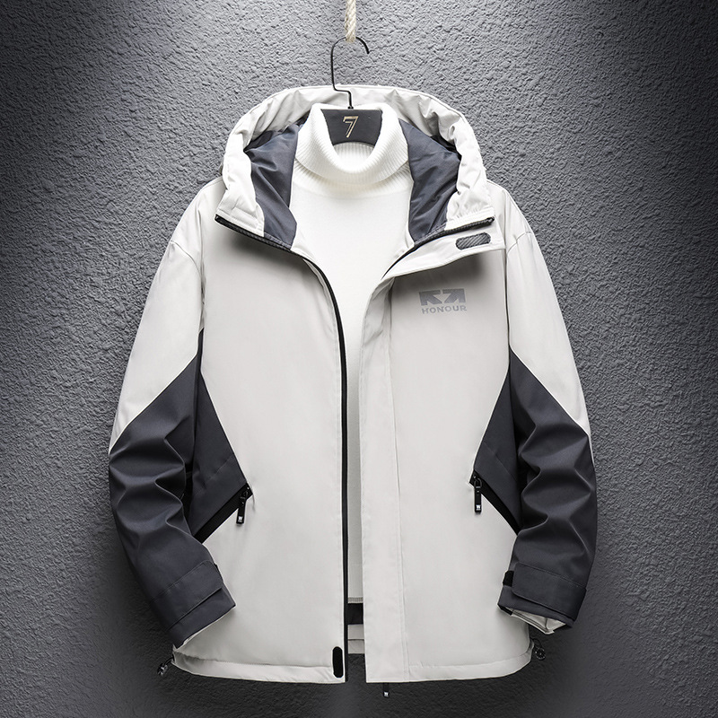 Add fertilizer plus size down jacket male Winter new fleece-lined thickened casual hooded cold warm cotton bread