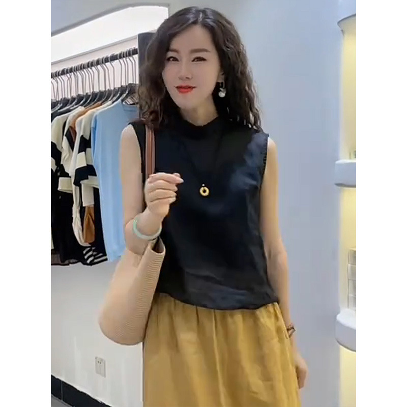 法式无袖衬衫上衣女士2025年夏季新款宽松高级感苎麻小衫衬衣女装|undefined