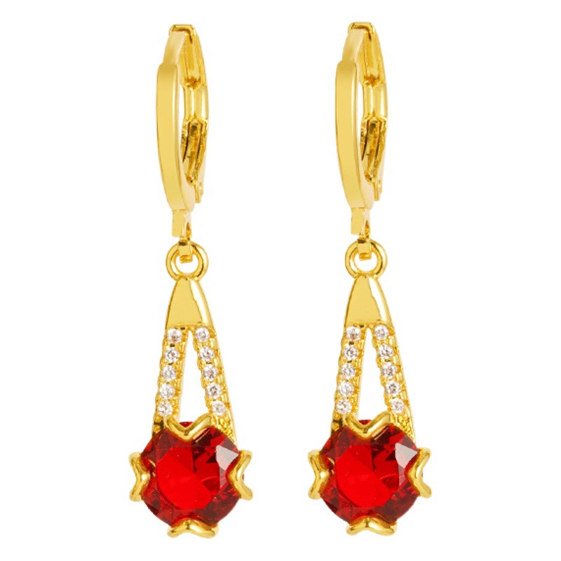 Pendientes de oro de Vietnam en forma de V pendientes de las mujeres de piedra roja de diamantes incrustados de alta calidad de diseño Pequeño Libro Rojo mismo suministro