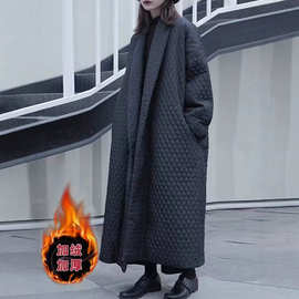 菱格长款棉服外套女冬装2025设计感冬天宽松大码棉衣棉袄