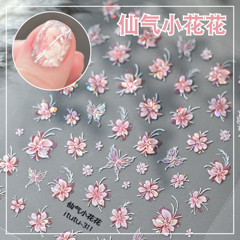 Manicure nuevo relieve de hadas flor pegatinas conchas de alta calidad de luz pura quiere pegatinas universales pegatinas de uñas de primavera