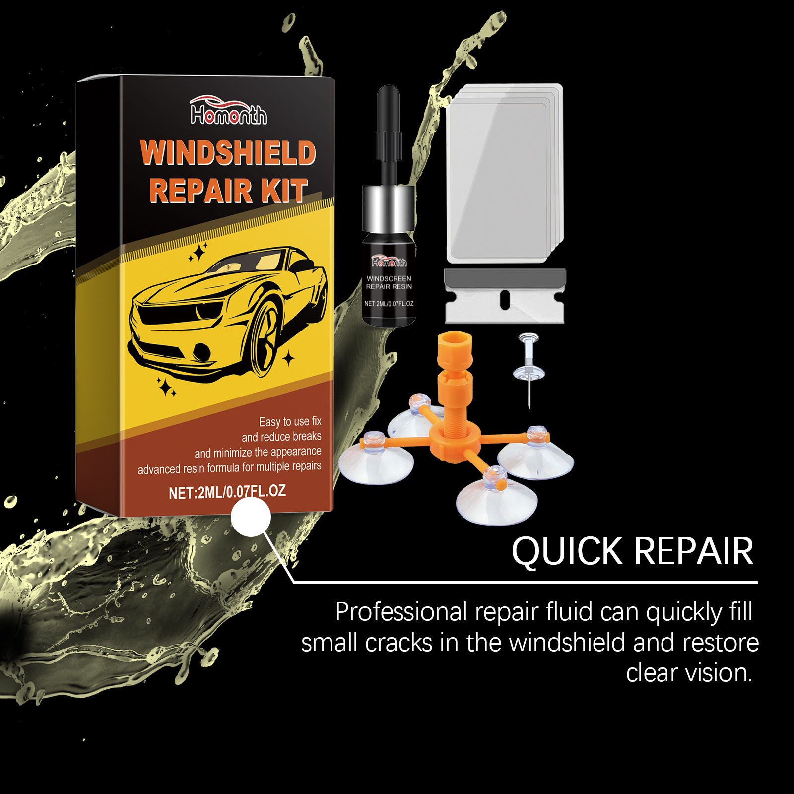 Cross-Border Homonth Windshield Repair Kit Car Windshield Repair Fluid for Glass Restoration