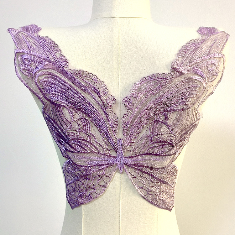 涤光丝刺绣胸花 网底刺绣领花 蝴蝶衣领 DIY花边辅料