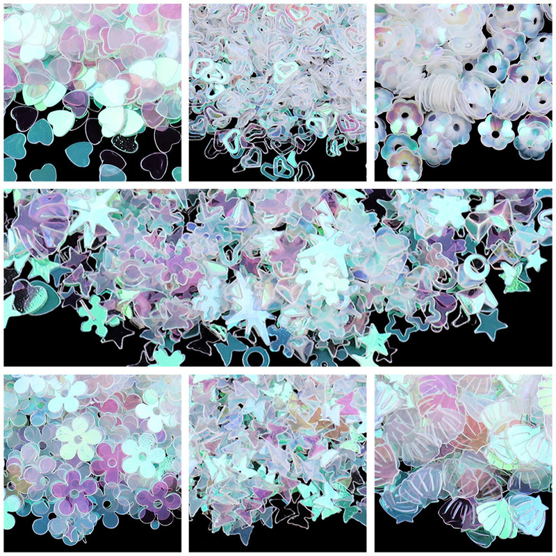 High-Quality Pearlescent Sequins in the Shape of Hearts, Moon Shells, and Stars for DIY Sparkling Nail Art Decoration and Filling Materials