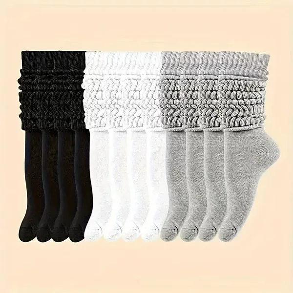 Temu Cross-Border Popular American-Style Long Tube Slouch Socks Classic Solid Color Trendy Versatile Socks Autumn and Winter Warm Calf Socks